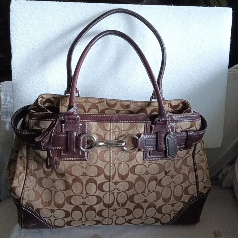 Vintage Coach Large Zipper Satchel Shoulder Bag Brown Used